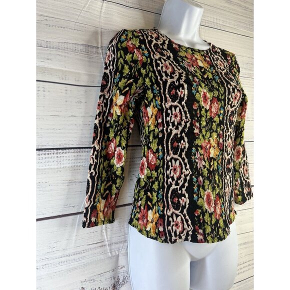 Alberto Makali Crinkle Top S Colorful Floral Sequins Long Sleeve Pullover Y2K - Picture 2 of 11